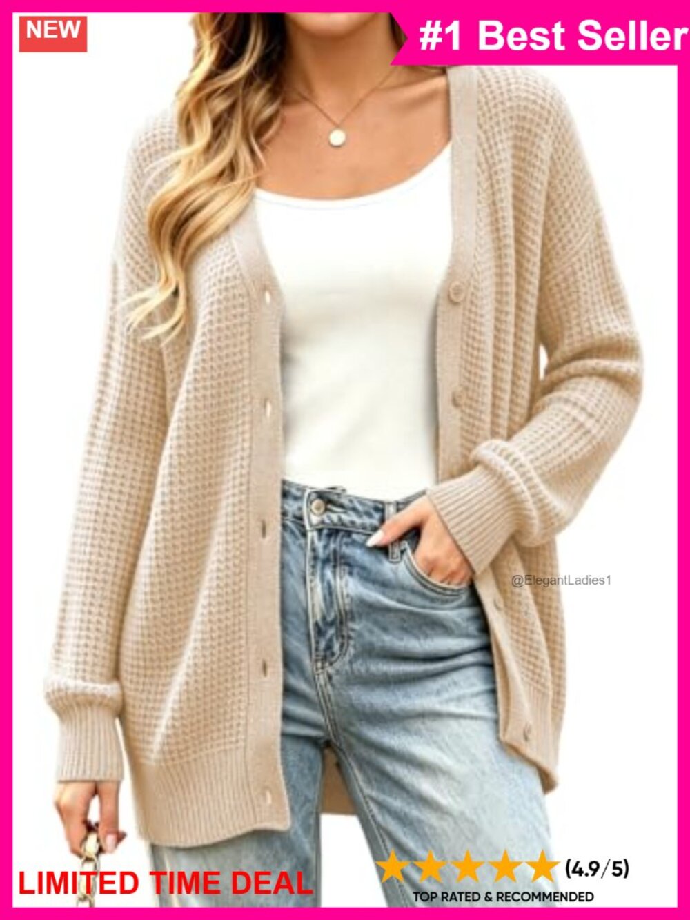Chunky Knit Cardigan Button Down V Neck Long Sleeve Acrylic Sweater Coat